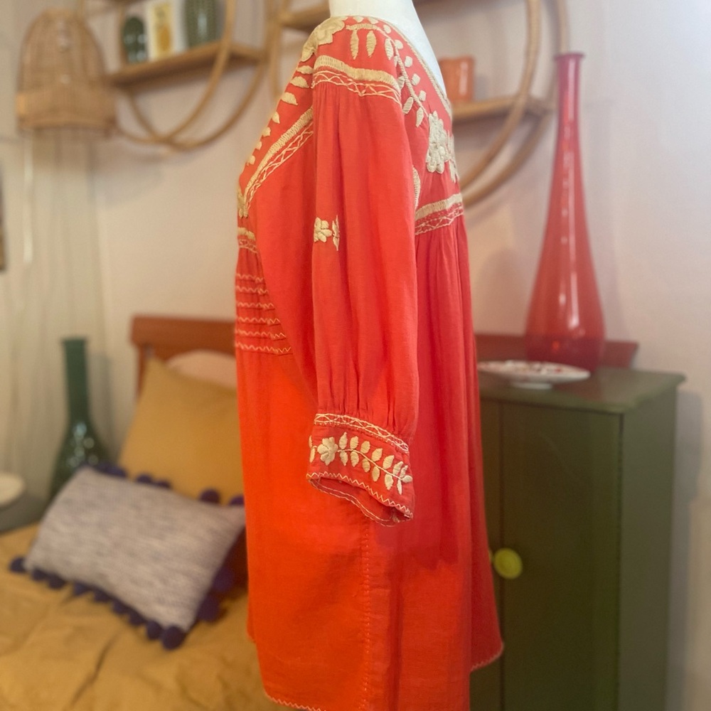 🌻Embroidered Red Peasant Blouse/ Super Mini Dress - Picture 4 of 8